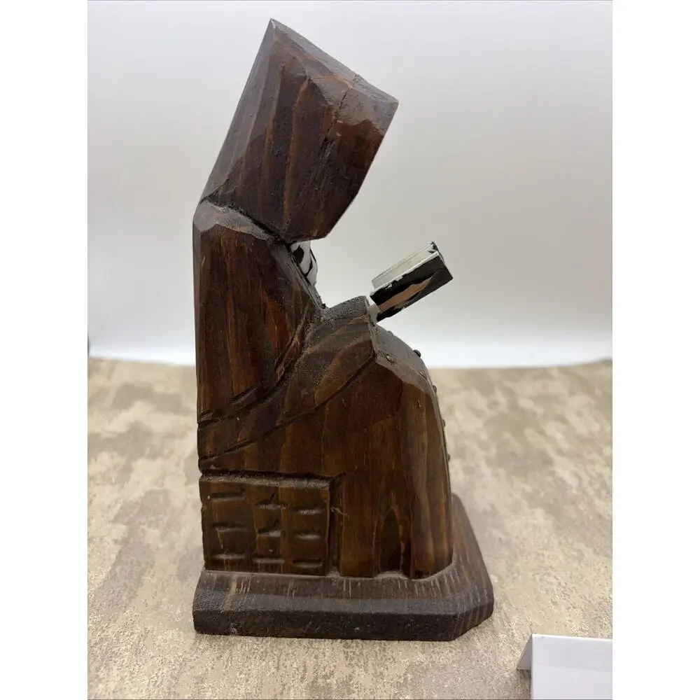 Vintage Hand Carved Wood Monk Friar Reading Book Figure Religious Folk Art 8”
